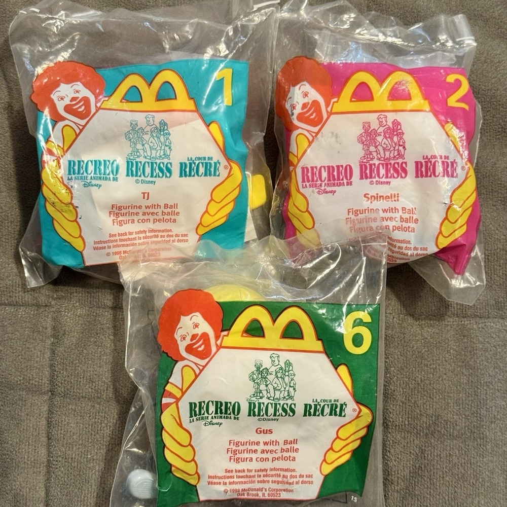 McDonald's Disney Recess Happy Meal Toys Lot of 3 Gus, TJ, Spinelli 1,2,6 Sealed